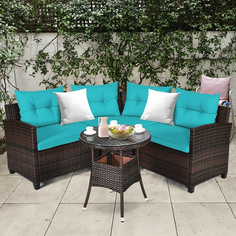 Rattan 4-Piece Patio Furniture Set with Round Sofa Table product